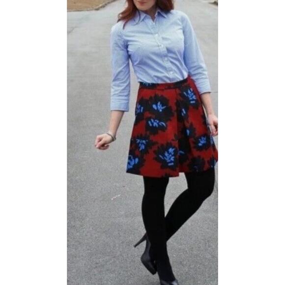 J Crew Skirt Womens 6 Red Black Blue Firework Floral Cotton Lined‎ A Line Mini - Picture 1 of 10